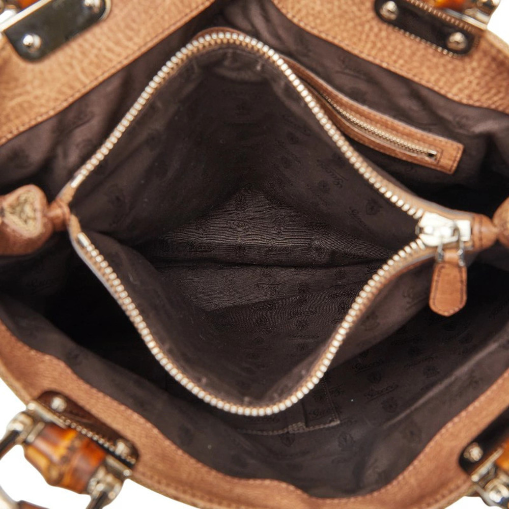Gucci GG Canvas Bamboo Tote Bag Beige Brown Leather - Picture 9 of 10